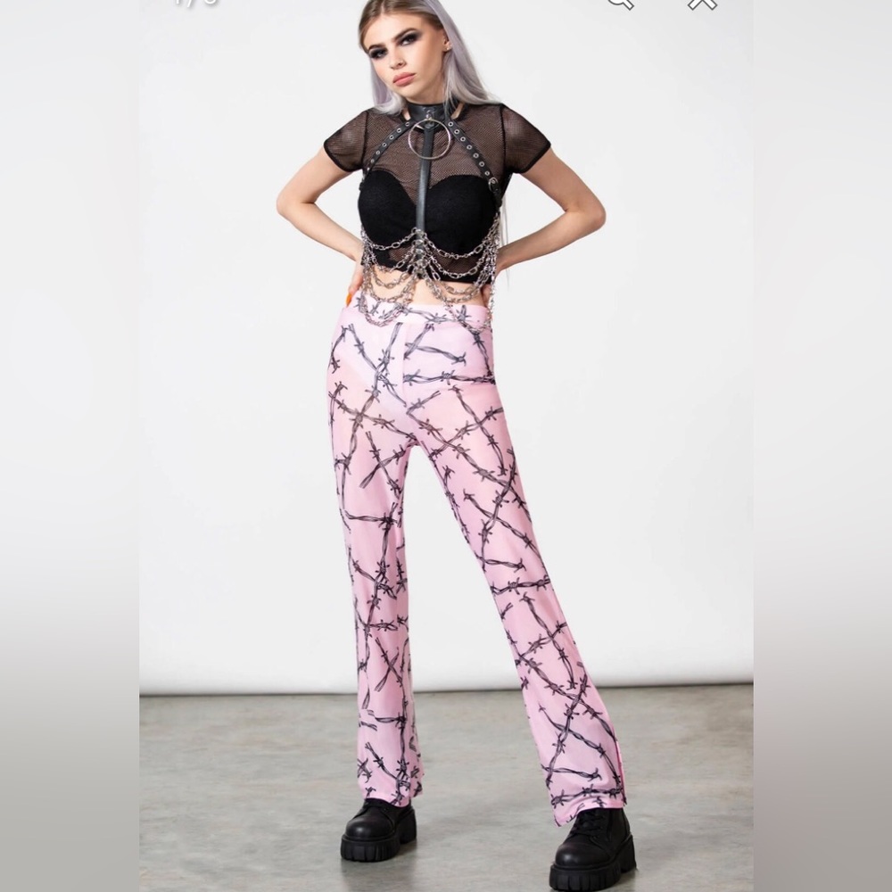 Killstar Brand Overload Flares in Barbed Wire Print ~NWT Pants Sizes S,M,L,XL